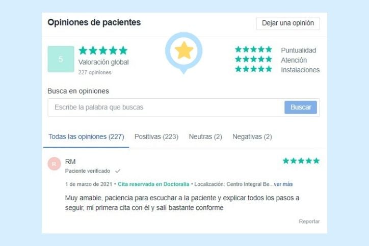 la importancia de las opiniones de los pacientes en Doctoralia